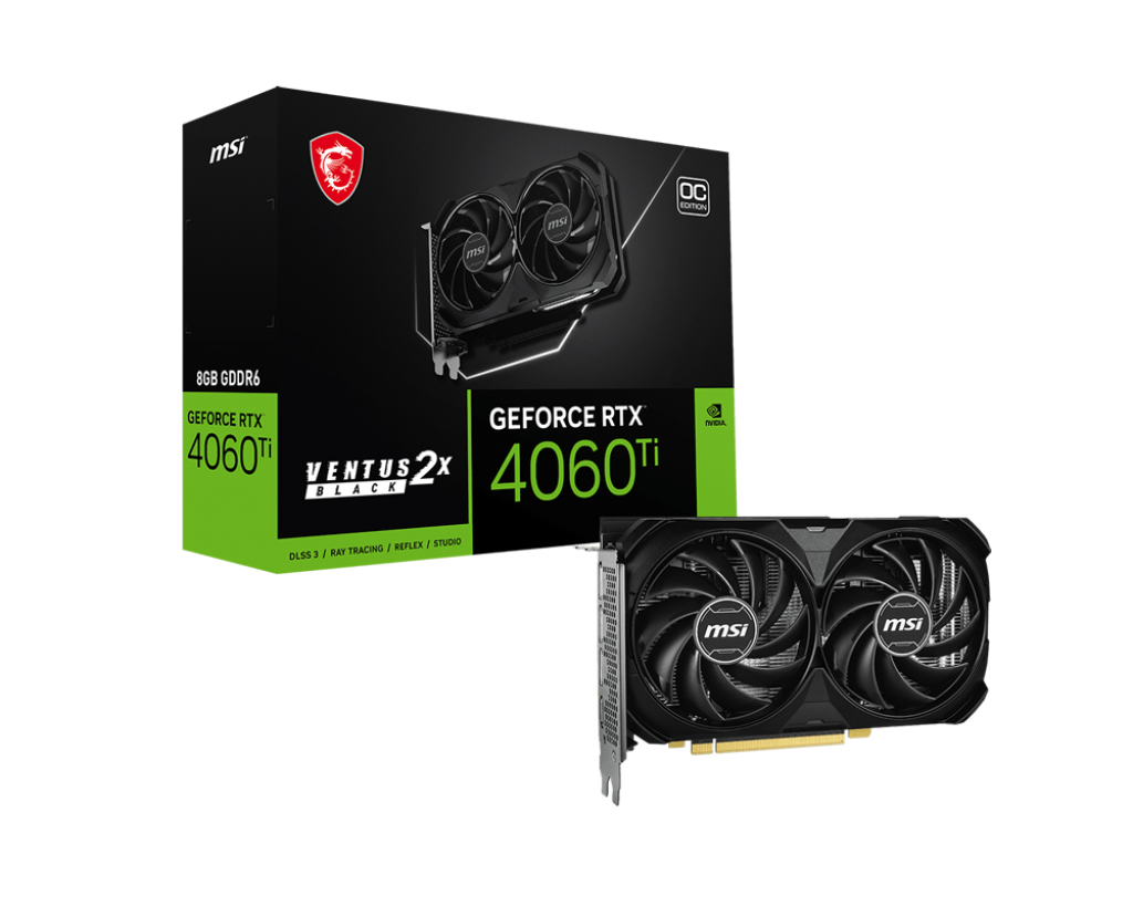 MSI RTX 4060 TI 8G VENTUS 2X BLACK E1 OC Gaming Graphics Card.