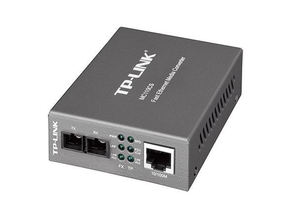 TP-Link MC110CS 10/100Mbps RJ45 to 100Mbps single-mode SC fiber Converter, Full-duplex, up to 20Km, switching power adapter, chassis TL-MC1400 rack-mountable