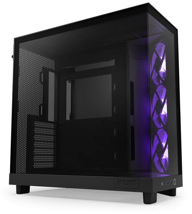 NZXT CC-H61FB-R1 H6 Flow RGB (2023) Compact Dual-chamber ATX Case with RGB Fans - All Black Color