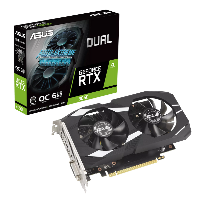 ASUS DUAL-RTX3050-O6G Dual GeForce RTX™ 3050 OC Edition 6GB GDDR6 with two powerful fans AAA gaming performance and ray tracing