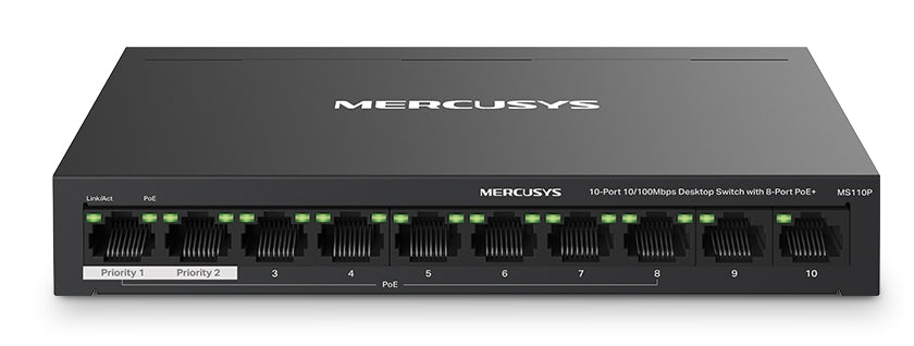 Mercusys MS110P 10-Port 10/100Mbps Desktop Switch with 8-Port PoE+