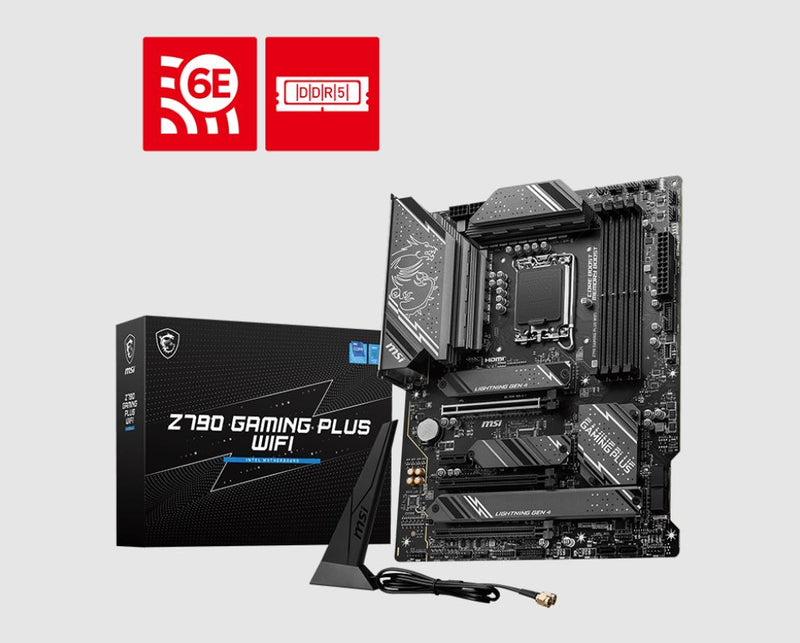 MSI Z790 Gaming PLUS WIFI Intel E-ATX Motherboard, 4x DDR5~192GB, 3x PCI-E x 16, 2x PCI-E x 1, 3x M.2, 4x SATA, 7x USB 3.2, 1x USB-C