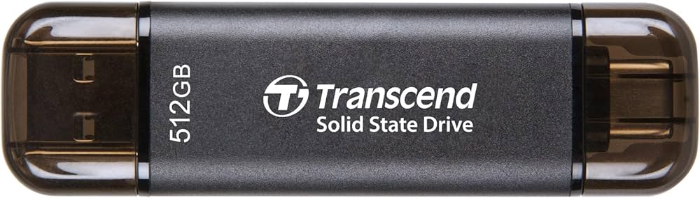 Transcend TS512GESD310C 512GB ESD310 Portable SSD.  Black, USB Type C/Type A, Up to 1,050 MB/s