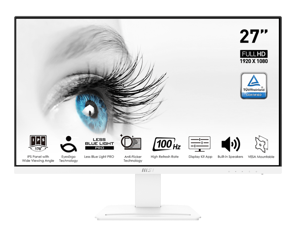 MSI PRO MP273AW 27" Business & Productivity Monitor. White, 27"/IPS/FHD/100Hz/1ms/DP,HDMI,VGA/Speakers/3Y