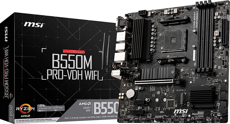 MSI B550M PRO-VDH WIFI mATX Motherboard, DDR4 PCIe 4.0 M.2 HDMI