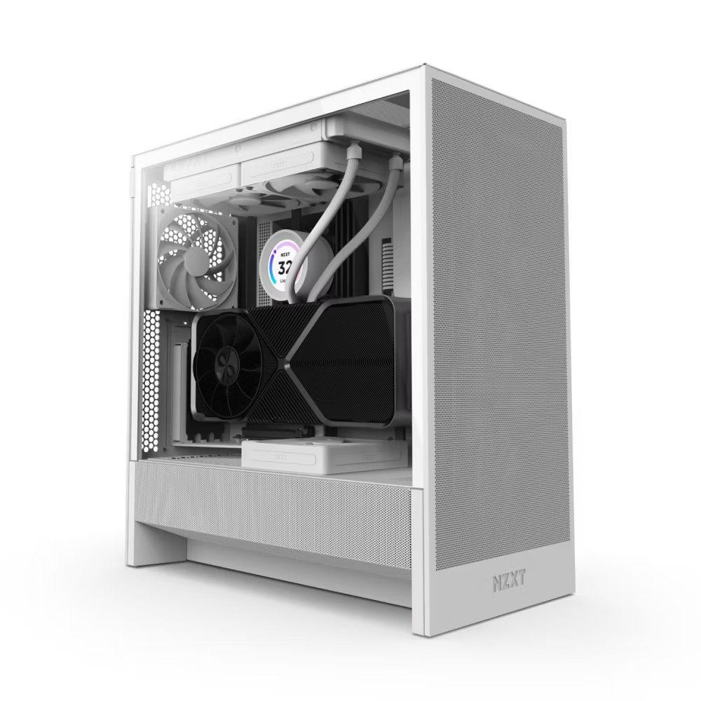 NZXT CC-H52FW-01 H5 FLOW 2024 ATX MID TOWER CASE. 2*120mm Case Fans included, White