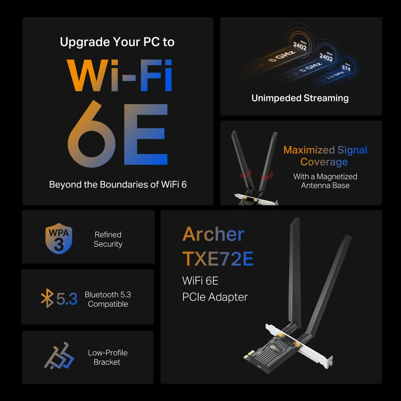 TP-Link Archer TXE72E AXE5400 Wi-Fi 6E Bluetooth 5.3 PCIe Adapter