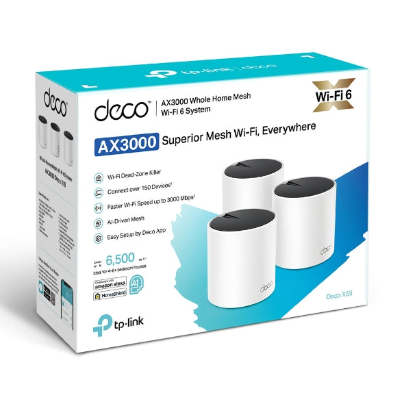 TP-Link Deco X55(3-pack) AX3000 Whole Home Mesh Wi-Fi 6 System, 3-pack