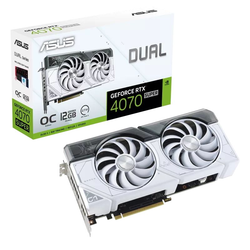 Asus DUAL-RTX4070S-O12G-WHITE GeForce RTX4070 Super Gaming Graphics Card. White