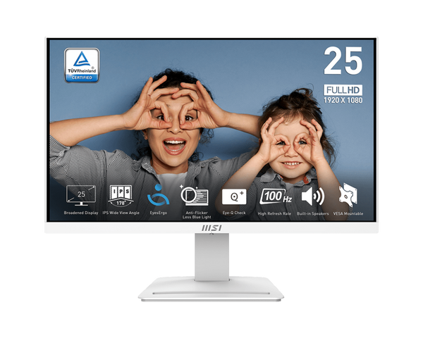 MSI PRO MP253W 24.5" Business & Productivity Monitor. White, 24.5"/IPS/FHD/100Hz/1ms/DP,HDMI,VGA/Speakers/3Y