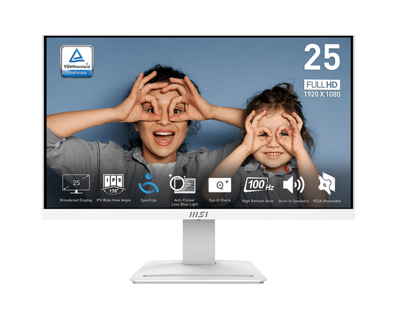 MSI PRO MP253W 24.5" Business & Productivity Monitor. White, 24.5"/IPS/FHD/100Hz/1ms/DP,HDMI,VGA/Speakers/3Y