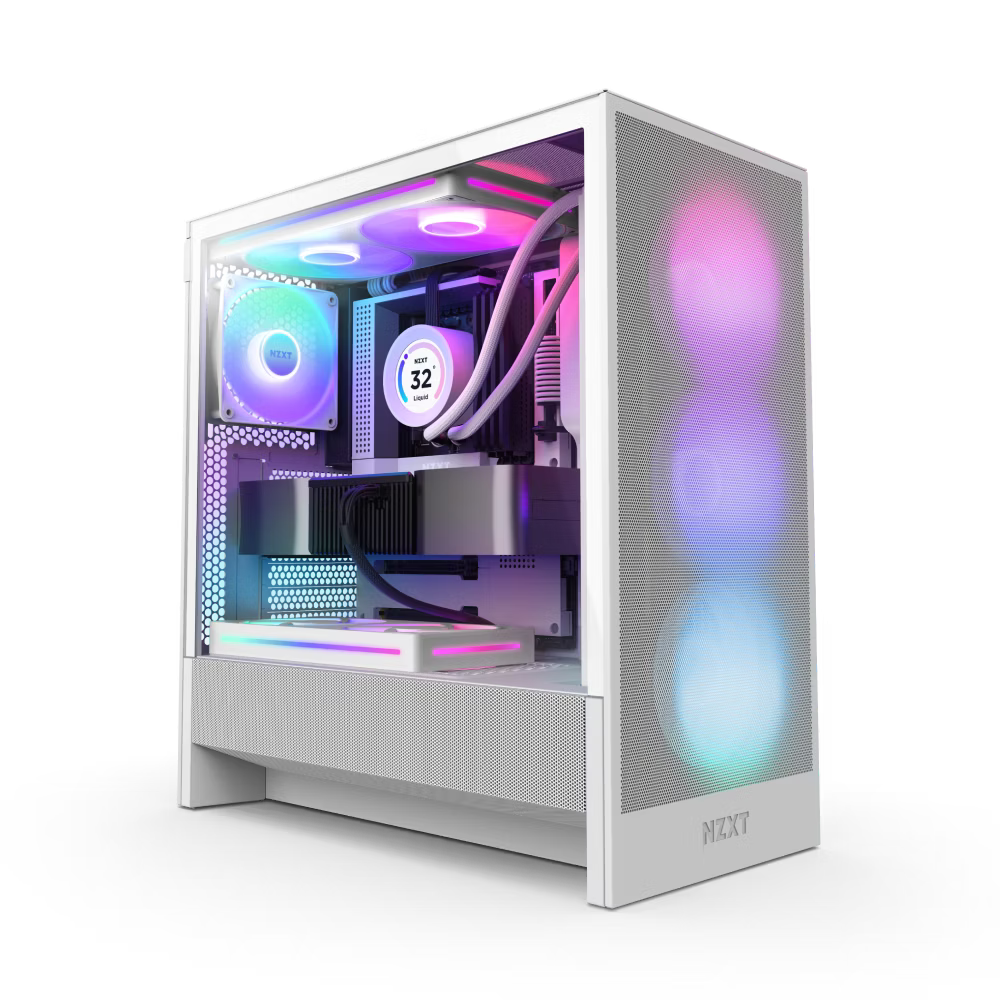 NZXT CC-H52FW-R1 H5 FLOW RGB 2024 ATX MID WITH RGB FANS. 1*360mm RGB Fan and 1*120mm Case Fan included, White