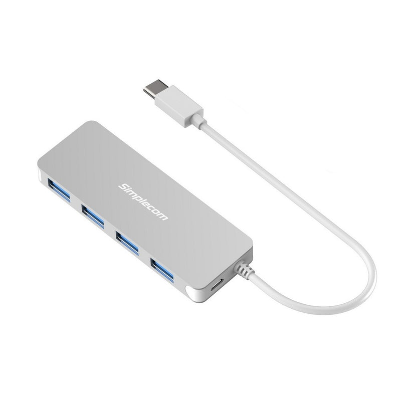 Simplecom CH320 Ultra Slim Aluminium USB 3.1 Type C to 4 Port USB 3.0 Hub. Silver