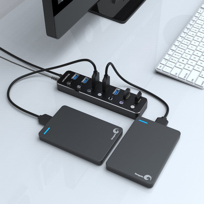 Simplecom CH375PS Aluminium 7 Port USB 3.0 Hub with Individual Switches and Power Adapter