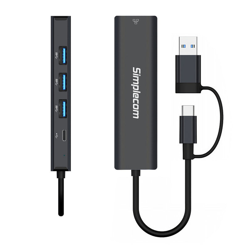 Simplecom CHN436 USB-C and USB-A to 4-Port USB HUB with Gigabit Ethernet Adapter