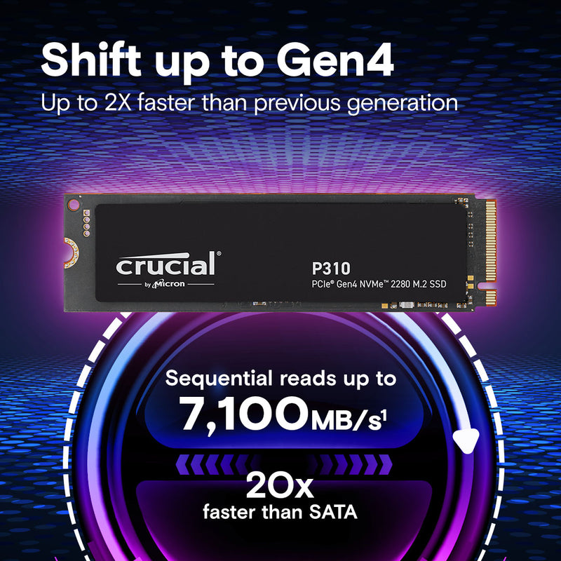 Crucial CT1000P310SSD8 P310 1TB Gen4 2280 NVMe SSD 7100/6000 MB/s R/W, M.2 PCIe4, 5yrs