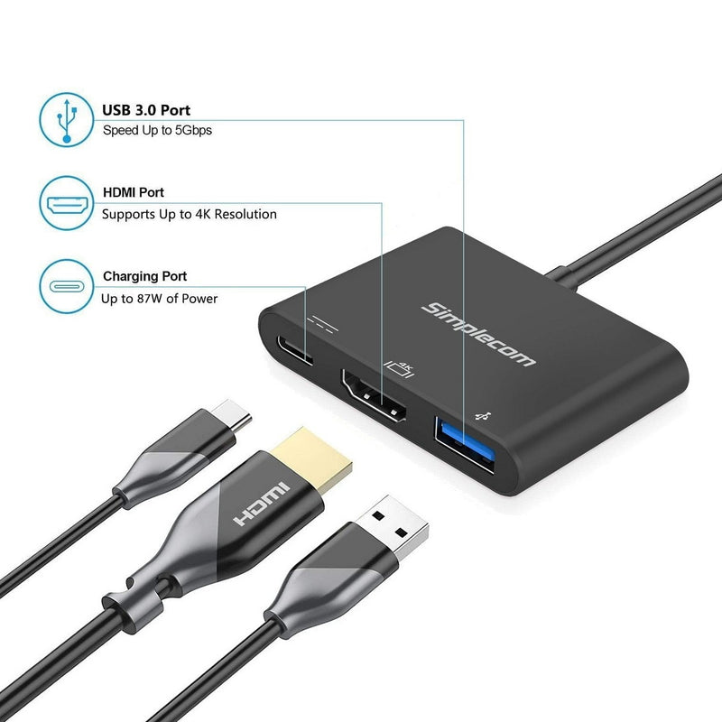 Simplecom DA310 USB 3.1 Type C to HDMI USB 3.0 Adapter with PD Charging (Support DP Alt Mode)