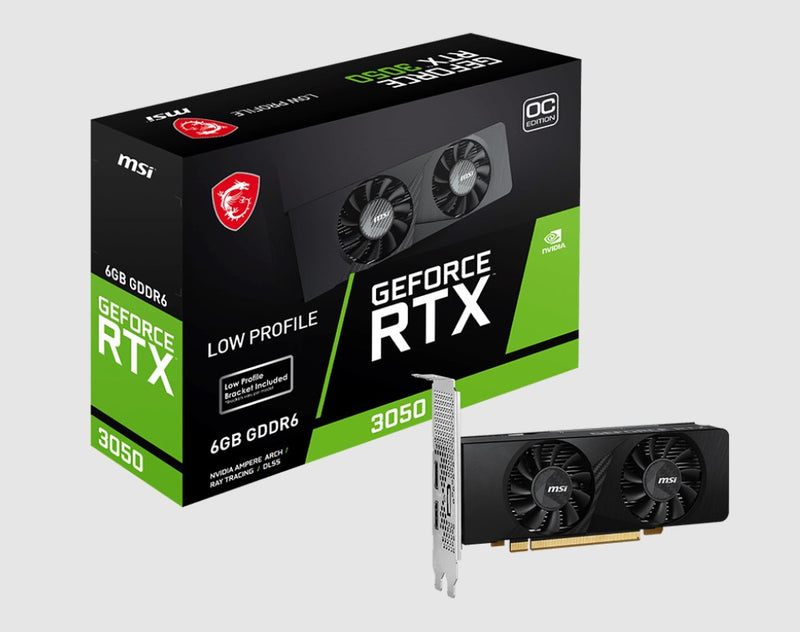 MSI GeForce RTX 3050 LP 6G OC Low Profile Gaming Graphics Card, 1492 MHz Boost Clock, 6GB GDDR6, PCI-E 4.0, 1x DisplayPort 1.4a, 2x HDMI