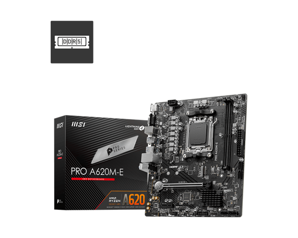 MSI PRO A620M-E AM5 Micro-ATX Motherboard. DDR5, PCIE 4.0