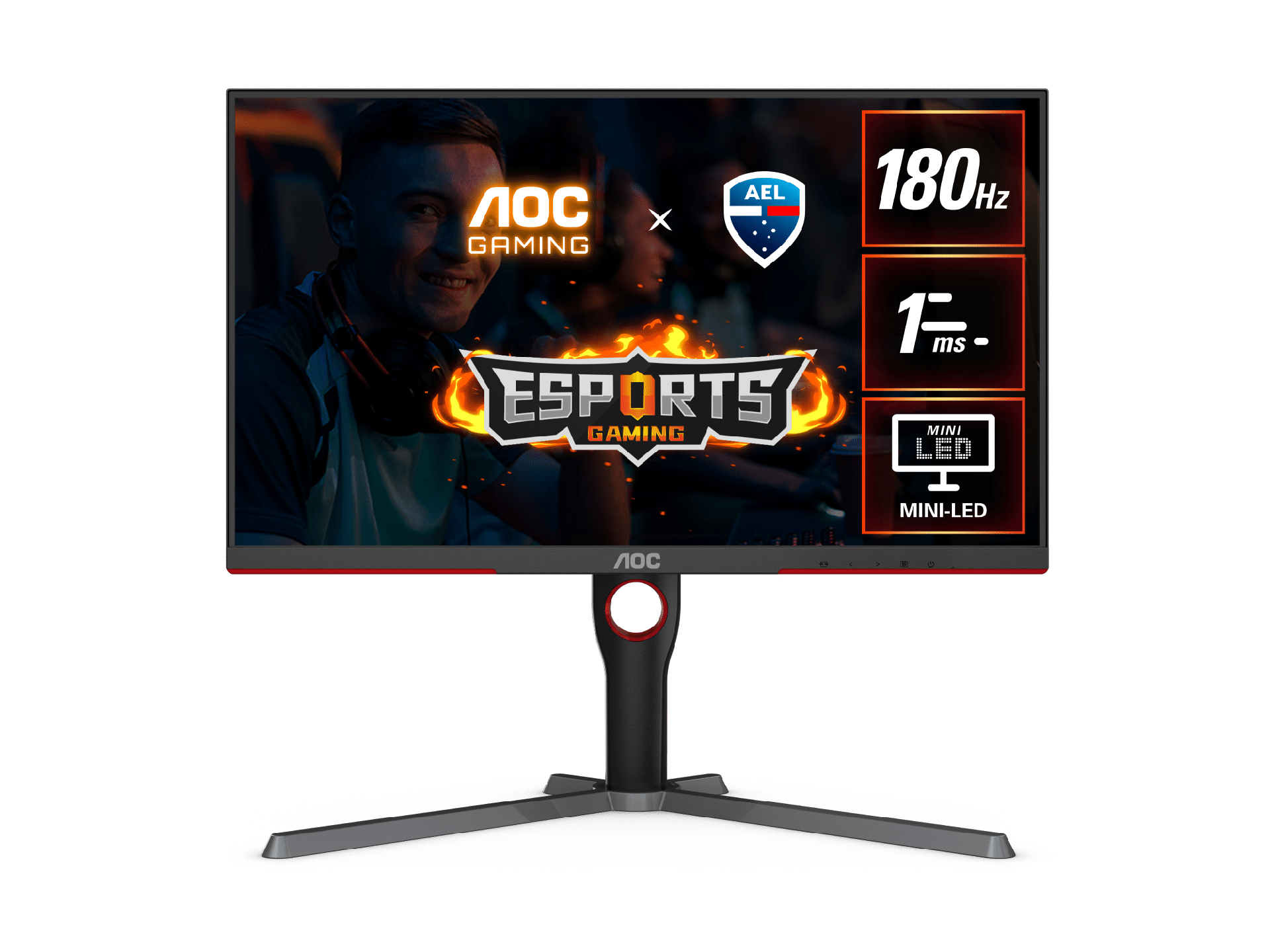 AOC Q27G3XMN 27" Mini-LED Gaming Monitor. 2560 × 1440 (QHD), 180Hz, 1ms, DisplayHDR 1000, Quantum Dot. HDMI 2.0 x 2, DisplayPort 1.4 x 1